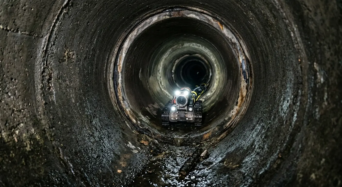 Robotic sewer camera inspecting pipe interior for Sewer Line Cleaning in Hudson Falls